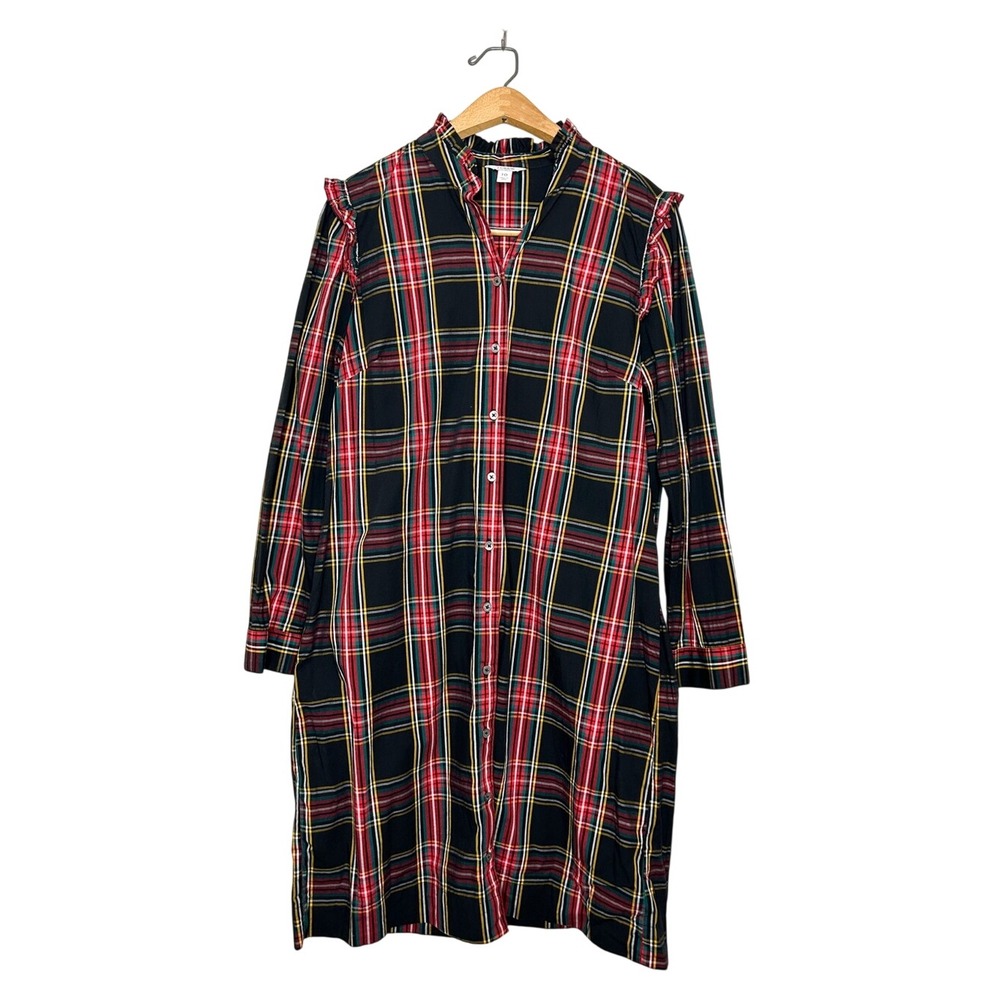 J. Crew Womens Classic Long Sleeve Button Front Plaid Mini Dress 10